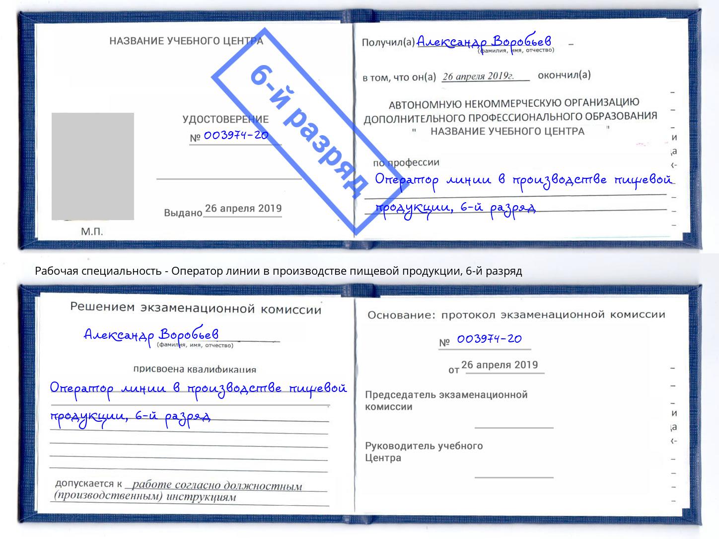 корочка 6-й разряд Оператор линии в производстве пищевой продукции Талнах